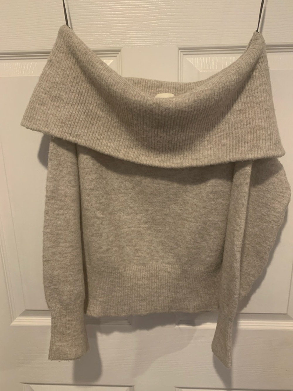 H&M Off-the-Shoulder Fold-Over Knit Sweater in Light Cream